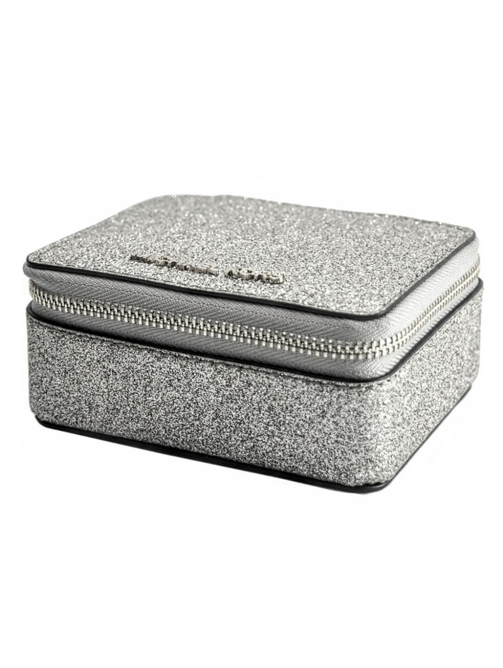 🆕 NWOT Michael Kors MK Silver Glitter Small Travel Jewelry Box Watch Ring Case